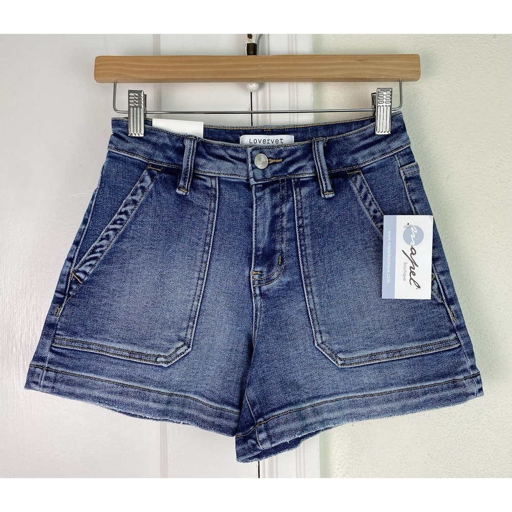 NWT Lovervet Women's XS LV2308 High Rise Medium Wash Denim Shorts